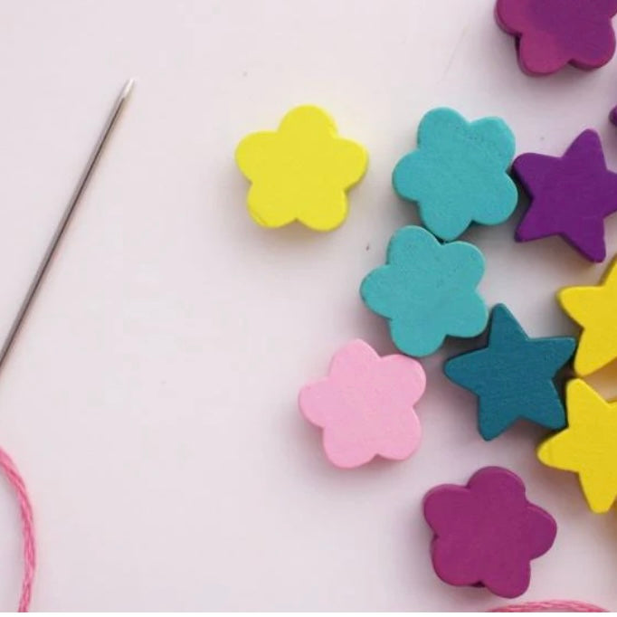 Wooden bead necklace in our kids craft necklace making kit