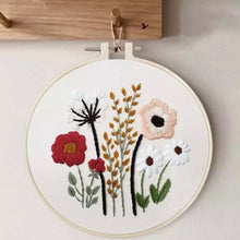 Beginners embroidery kit NZ with white background and a floral pattern. 