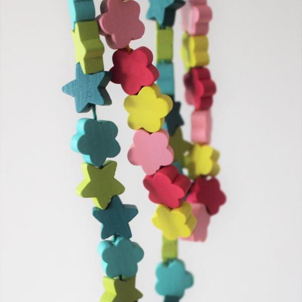 Wooden beaded necklaces, made out of colourful wooden beads