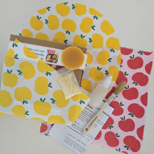 DIY food wrap kit, includes beeswax, roisin, paint brush, material and coconut oil