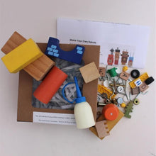 Kids craft kit, DIY robot family includes blocks, screws, lego pieces and more